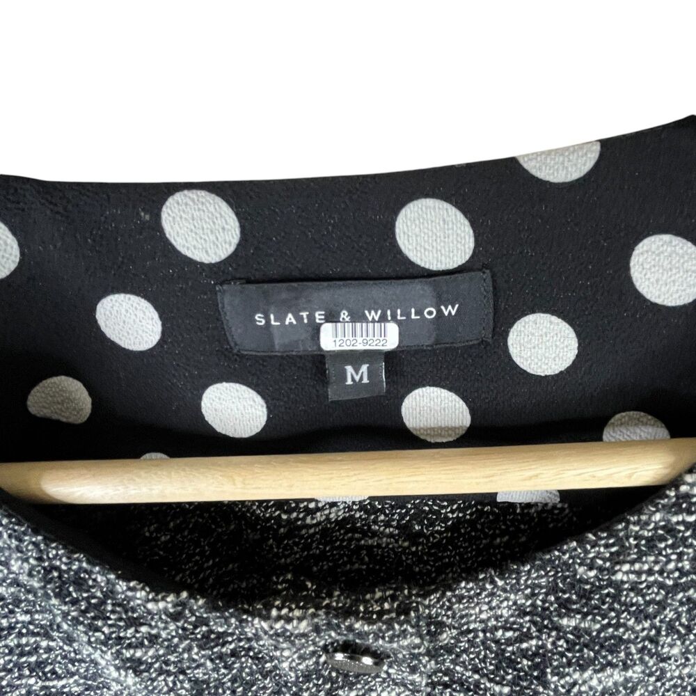 Slate & Willow Tweed Blazer Jacket Sz M Black Space-Dyed Contrast Pipe Trim - Picture 11 of 14